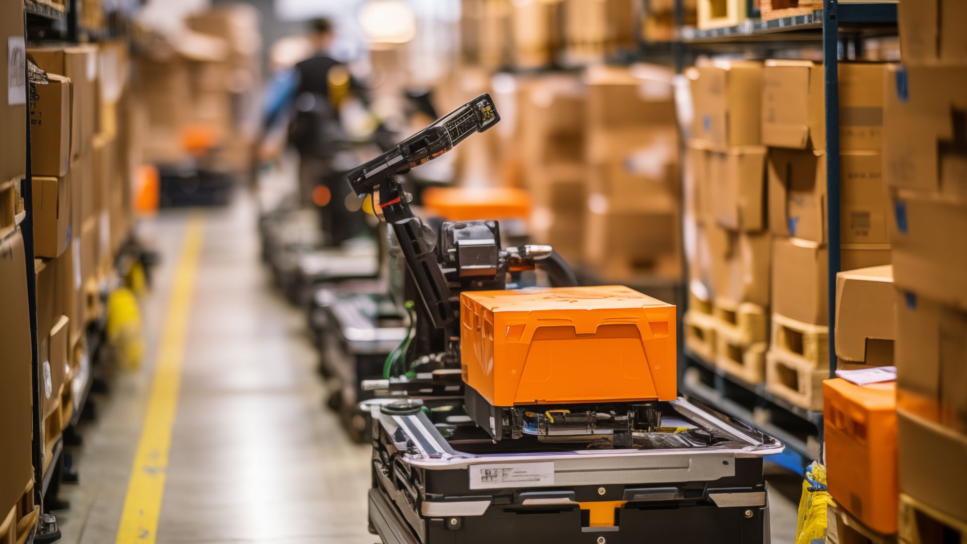 A warehouse with boxes and boxes on the floor